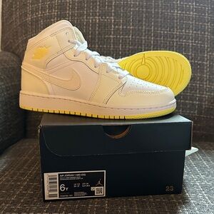 Air Jordan 1 Mid Sneakers in White and Yellow
